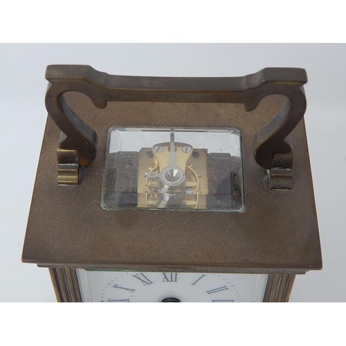 234 - Charles Frodsham Brass Carriage Clock with visible escapement, white dial with Roman numerals, compl... 