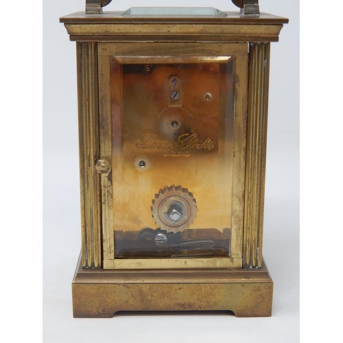 234 - Charles Frodsham Brass Carriage Clock with visible escapement, white dial with Roman numerals, compl... 