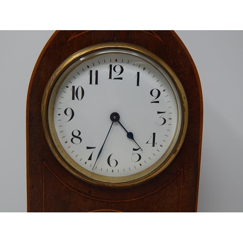 237 - Edwardian Mahogany Lancet Clock with white enamel dial. The case inlaid with shell decoration & sitt... 