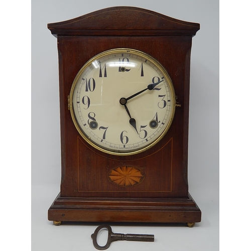 243 - Edwardian Mahogany Mantel Clock with shell inlay & banding. The clock striking on the hour & half ho... 