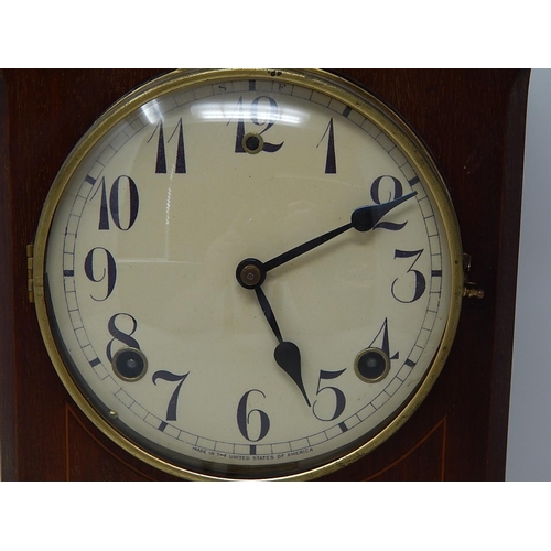 243 - Edwardian Mahogany Mantel Clock with shell inlay & banding. The clock striking on the hour & half ho... 