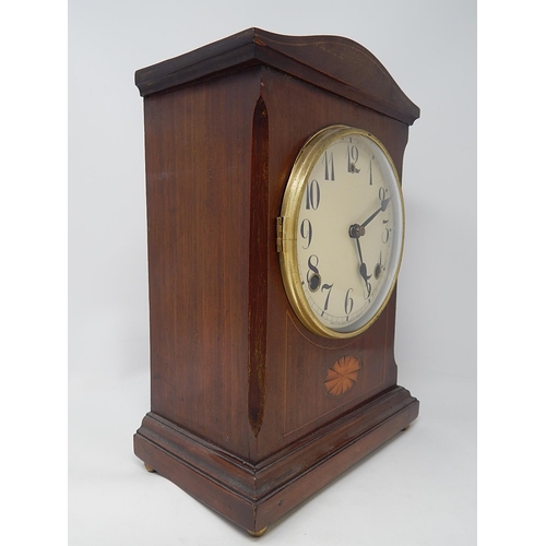 243 - Edwardian Mahogany Mantel Clock with shell inlay & banding. The clock striking on the hour & half ho... 