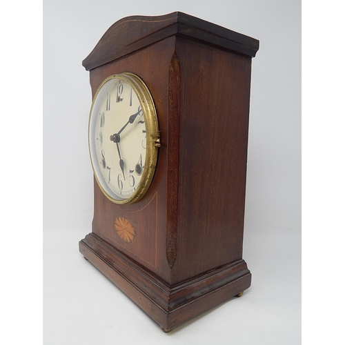 243 - Edwardian Mahogany Mantel Clock with shell inlay & banding. The clock striking on the hour & half ho... 