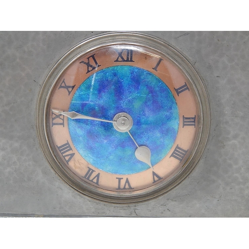 246 - Archibald Knox for Liberty & Co Pewter Mantel Clock with Blue/Green Enamelled Dial & Copper Chapter ... 