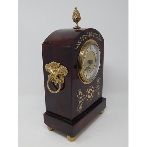 248 - 19th Century Mantel Clock with Brass Pineapple Finial: 26cm High