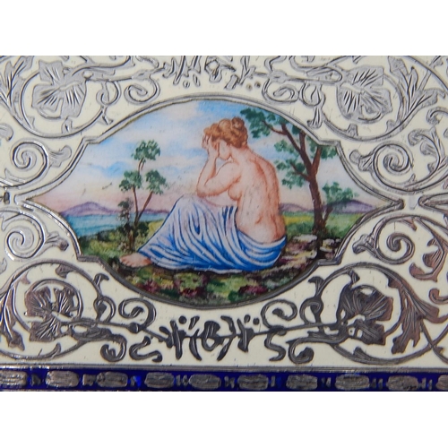 151 - Austro Hungarian Silver rectangular box, the hinged enamel cover with a semi-clad woman in a landsca... 