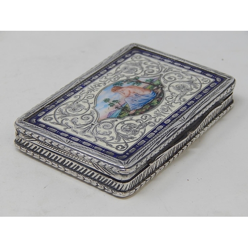 151 - Austro Hungarian Silver rectangular box, the hinged enamel cover with a semi-clad woman in a landsca... 