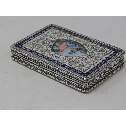 151 - Austro Hungarian Silver rectangular box, the hinged enamel cover with a semi-clad woman in a landsca... 