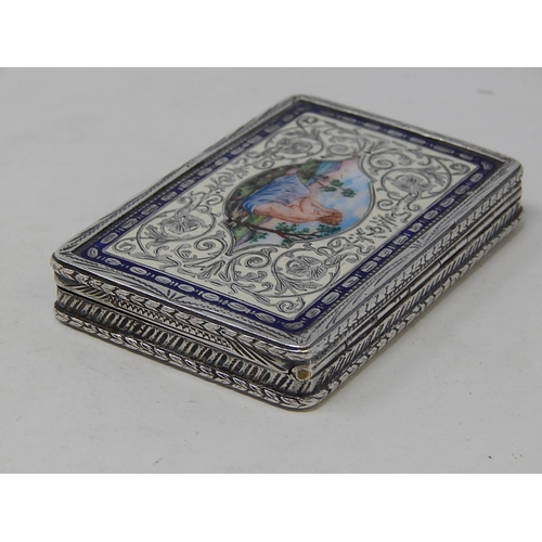 151 - Austro Hungarian Silver rectangular box, the hinged enamel cover with a semi-clad woman in a landsca... 