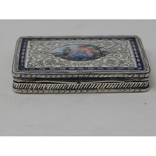 151 - Austro Hungarian Silver rectangular box, the hinged enamel cover with a semi-clad woman in a landsca... 