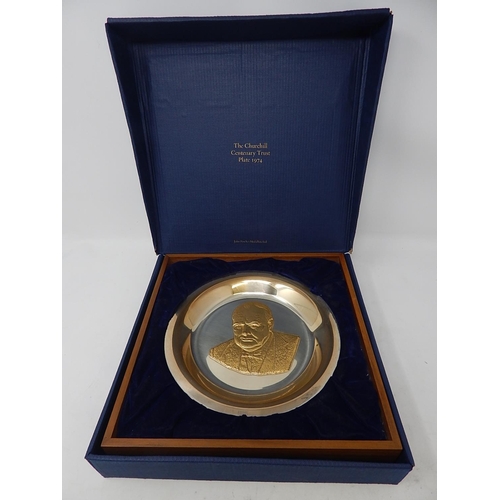 206 - The Churchill Centenary Trust Plate 1974. Hallmarked London 1974 by John Pinches. Measures 20cm diam... 