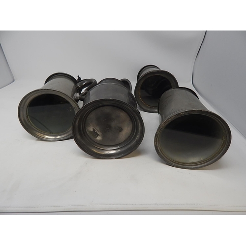 802 - Four 19th century Pewter Lidded Tankards, Two for Marlborough College 1876/1877. Three Glass Bottome... 