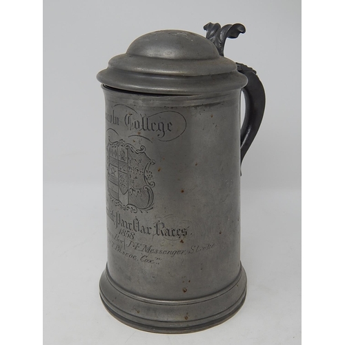 803 - ROWING INTEREST: Pewter Lidded Tankard inscribed 