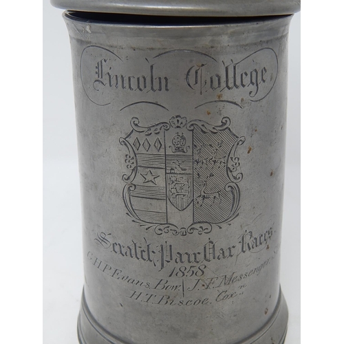 803 - ROWING INTEREST: Pewter Lidded Tankard inscribed 