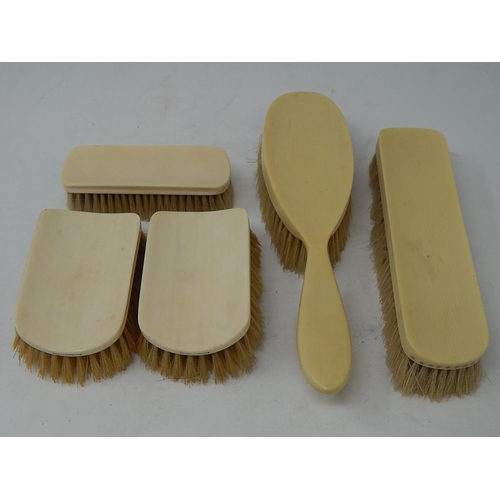 804 - Edwardian Five Piece Ivory Backed Dressing Set Comprising Brushes.