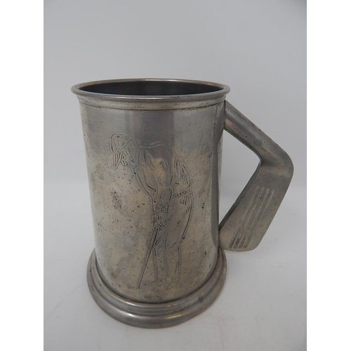 807 - Glass bottomed 1 Pint Golf Tankard crafted from English Pewter, decorated twice with an engraved Gol... 