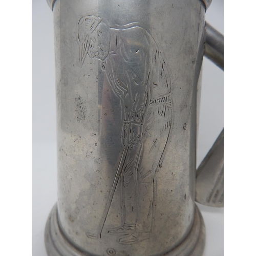 807 - Glass bottomed 1 Pint Golf Tankard crafted from English Pewter, decorated twice with an engraved Gol... 