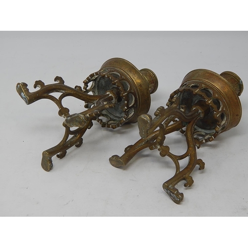 809 - Pair of Victorian Gothic Brass Candlesticks. Each Measure 17cm high.