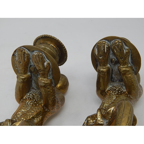 812 - Pair of Regency Brass Candlesticks fashioned as monkeys holding trays. The monkeys still with good d... 