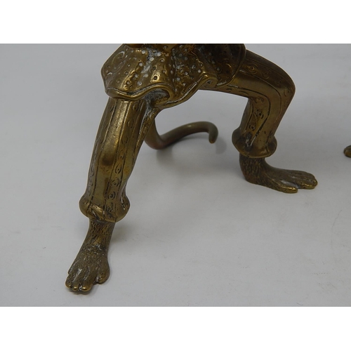 812 - Pair of Regency Brass Candlesticks fashioned as monkeys holding trays. The monkeys still with good d... 