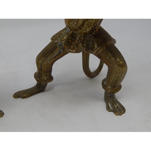 812 - Pair of Regency Brass Candlesticks fashioned as monkeys holding trays. The monkeys still with good d... 