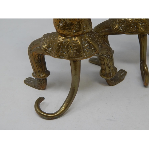 812 - Pair of Regency Brass Candlesticks fashioned as monkeys holding trays. The monkeys still with good d... 