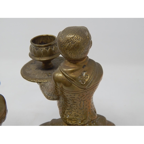 812 - Pair of Regency Brass Candlesticks fashioned as monkeys holding trays. The monkeys still with good d... 