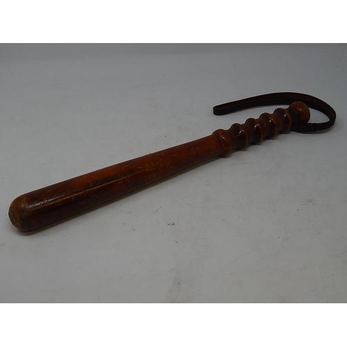 824 - Early 20th Century Wooden Truncheon with Leather Strap.