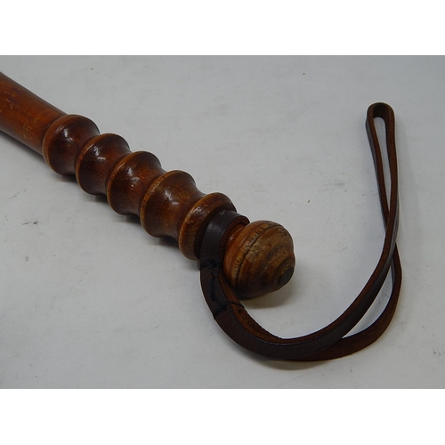 824 - Early 20th Century Wooden Truncheon with Leather Strap.