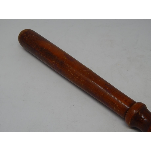 824 - Early 20th Century Wooden Truncheon with Leather Strap.