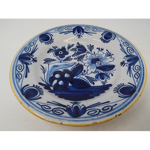 479 - Antique Tin Glazed Plate: 23cm diameter