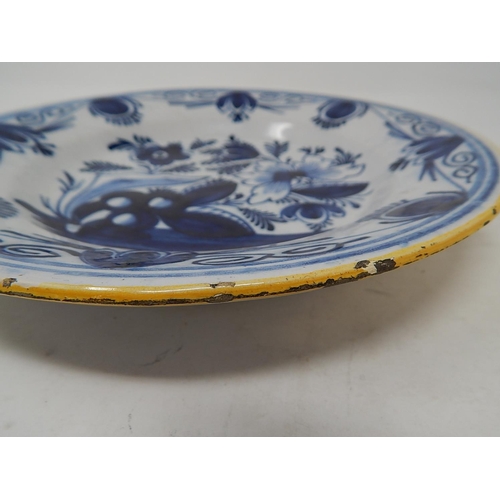 479 - Antique Tin Glazed Plate: 23cm diameter