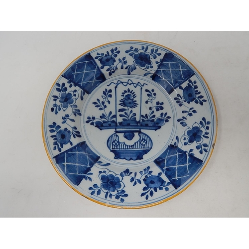 480 - Antique Tin Glazed Plate: 23cm diameter