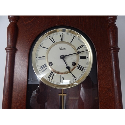 240 - Hermle Vienna Style Wall Clock with Pendulum & Key. Measures 70cm