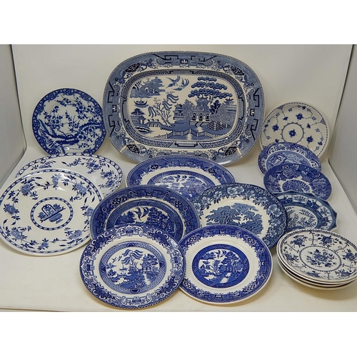 483 - Quantity of Blue & White China Including Meat Plate.