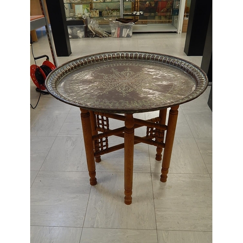 829 - Benares Table with Large Tray Top & Folding Base. Measures 90cm diameter