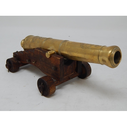 835 - 19th century Regimental Brass Desk Cannon on Wooden Carriage.