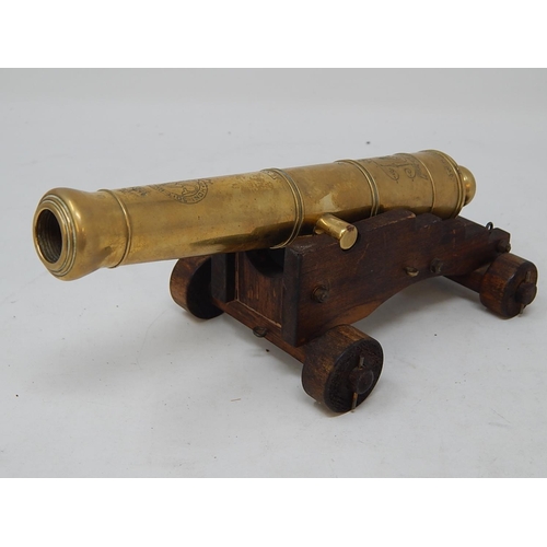 835 - 19th century Regimental Brass Desk Cannon on Wooden Carriage.