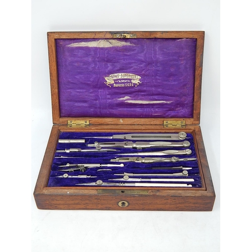 858 - 19th Century Draughtsman Set in Mahogany Case with Brass Plaque.