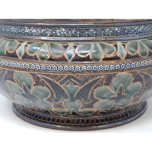 488 - Doulton Bowl with Silver Plated Rim. 28cm Diameter.