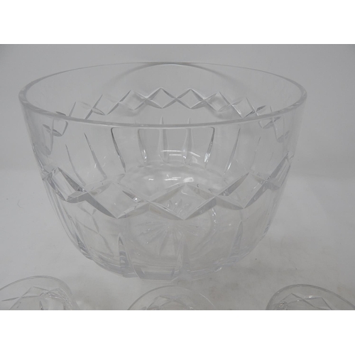 491 - Quality Cut Glass Punch together with Six Cut Glass Punch Cups, Etched Atlantis.