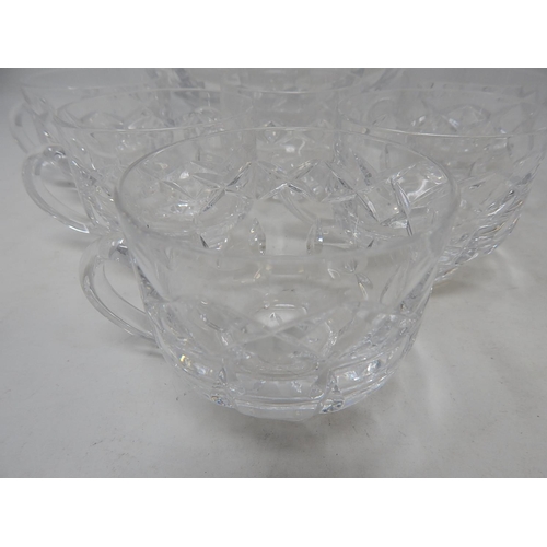 491 - Quality Cut Glass Punch together with Six Cut Glass Punch Cups, Etched Atlantis.