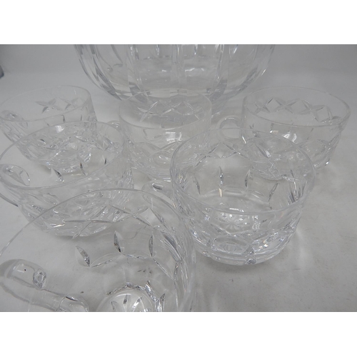 491 - Quality Cut Glass Punch together with Six Cut Glass Punch Cups, Etched Atlantis.