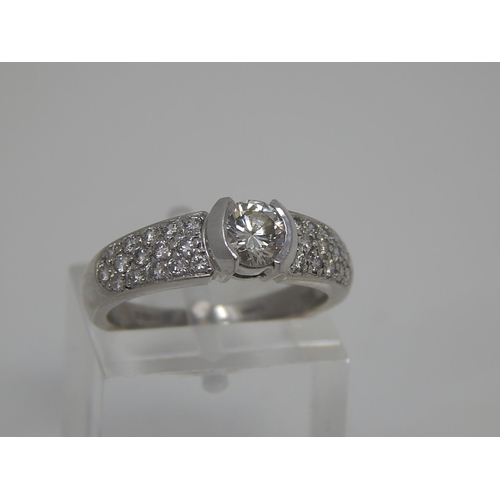 24 - Platinum 950, 1.4ct Diamond Ring Inset with a Central Diamond Approx. 0.80ct & Diamond Shoulders Set... 