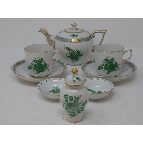 303 - Herend: Teapot, 2 x Tea cups & Saucers, Twin Dish & Lidded Pot.