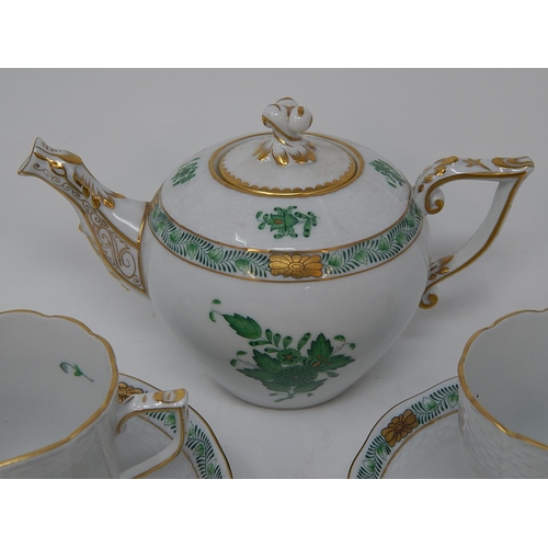 303 - Herend: Teapot, 2 x Tea cups & Saucers, Twin Dish & Lidded Pot.