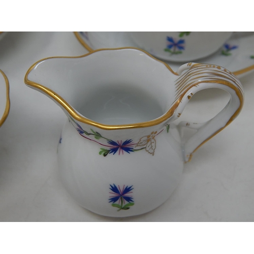 304 - Herend: Breakfast set: Teapot, Cream Jug, Sugar Bowl & 2 x Cups & Saucers