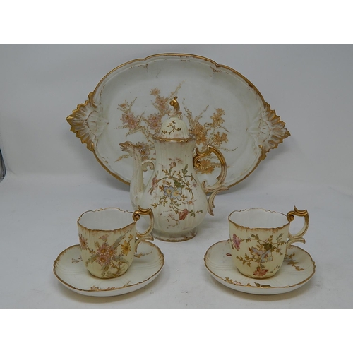 308 - Teapot, 2 x Cups & Saucers & Tray. Crossed swords mark to base.