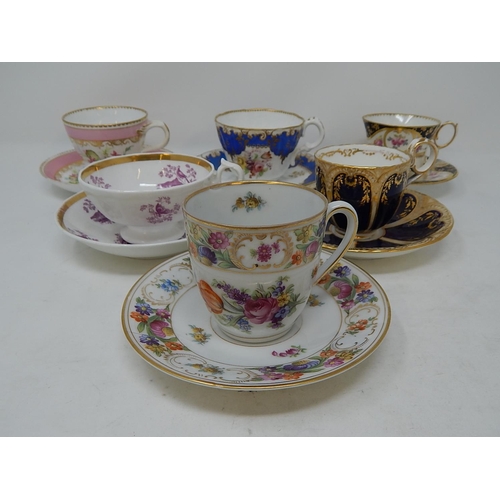 329 - Six Tea Cups & Saucers to Include: Worcester, Samuel Alcock, Crown Staffordshire, Schumann etc