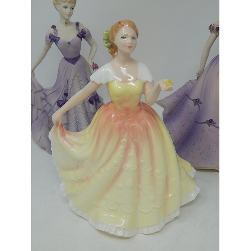 338 - Two Coalport Figurines together with a Royal Doulton Figurine